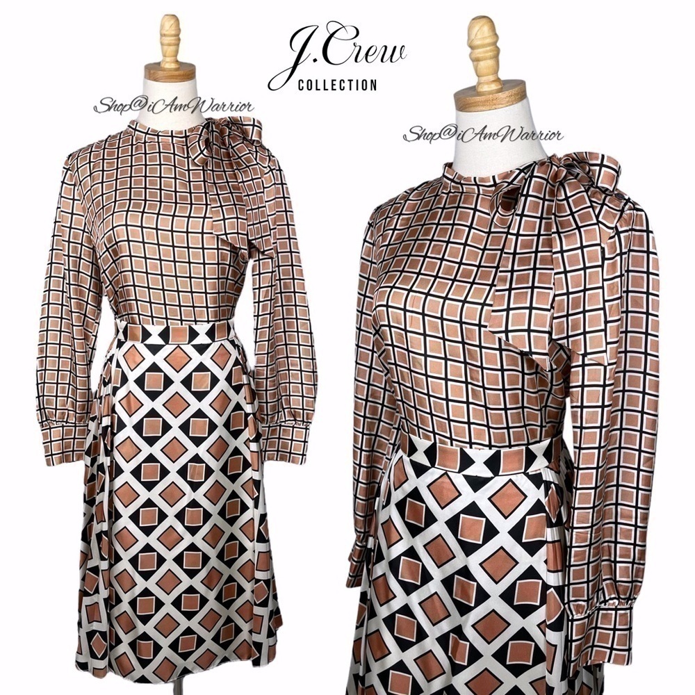 J.Crew Collection 2PC geo print silk blouse + pleated midi skirt shop@iamwarrior - Picture 7 of 14